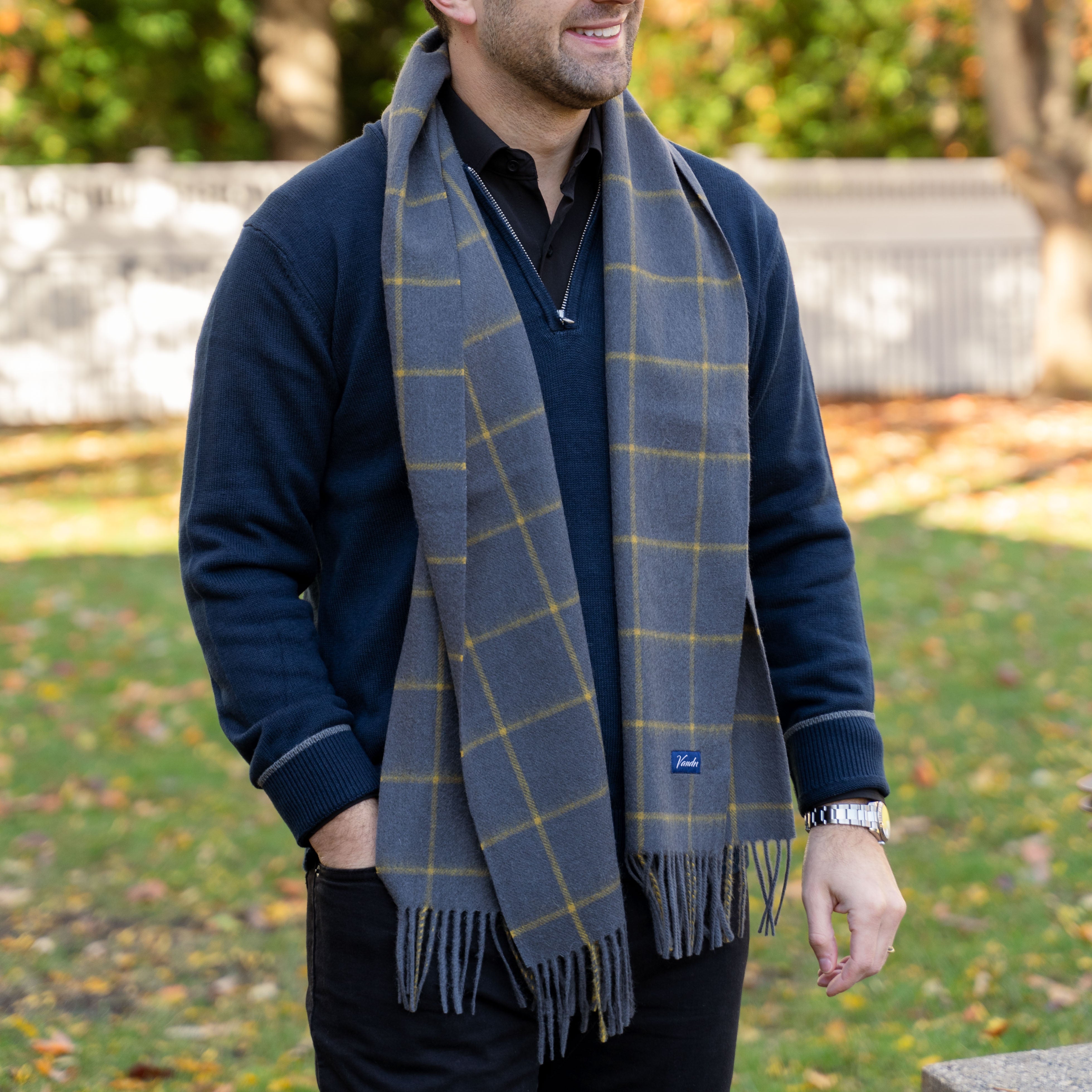 100% Wool Scarf Gray Check