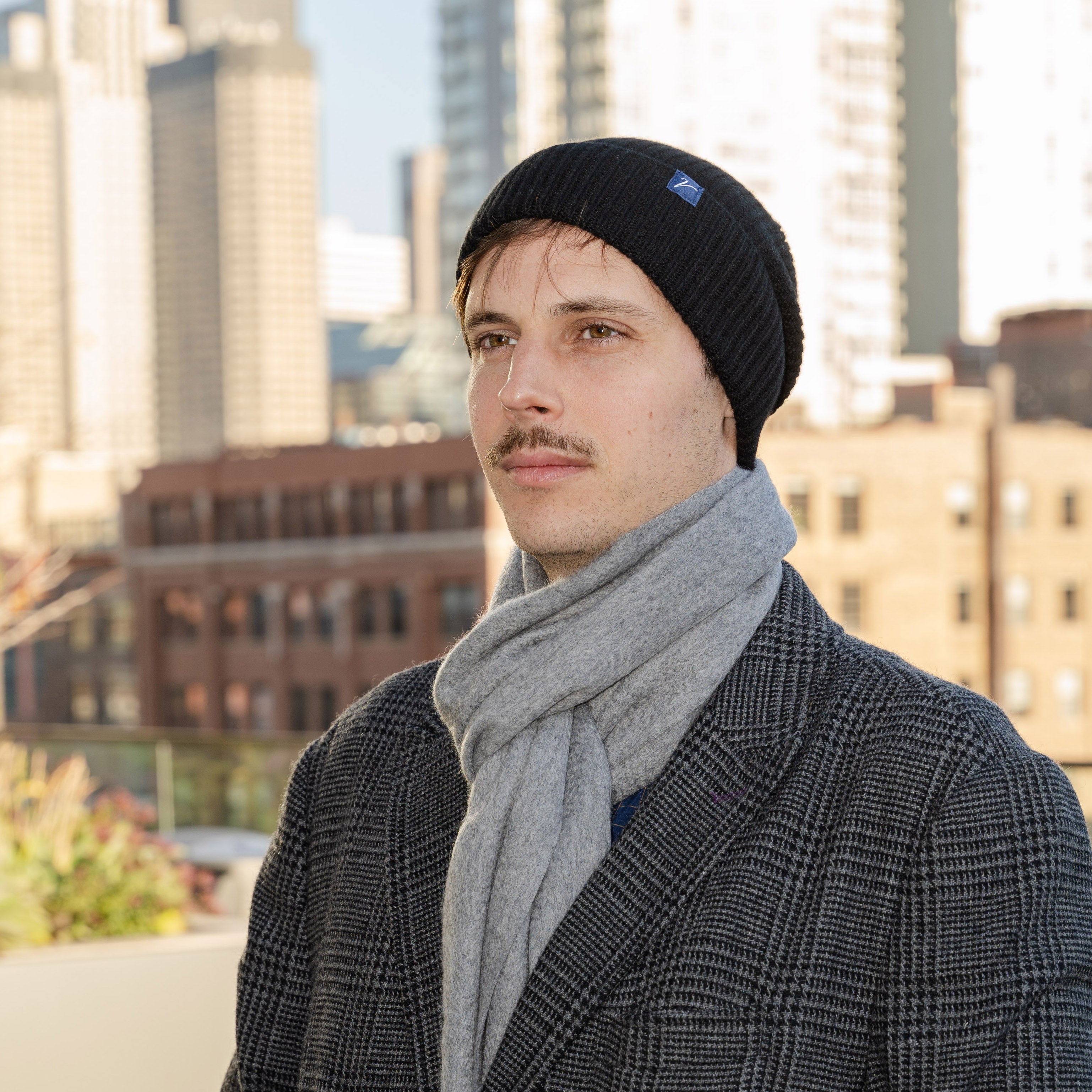 100% Cashmere Beanie Winter Hat Onyx Black