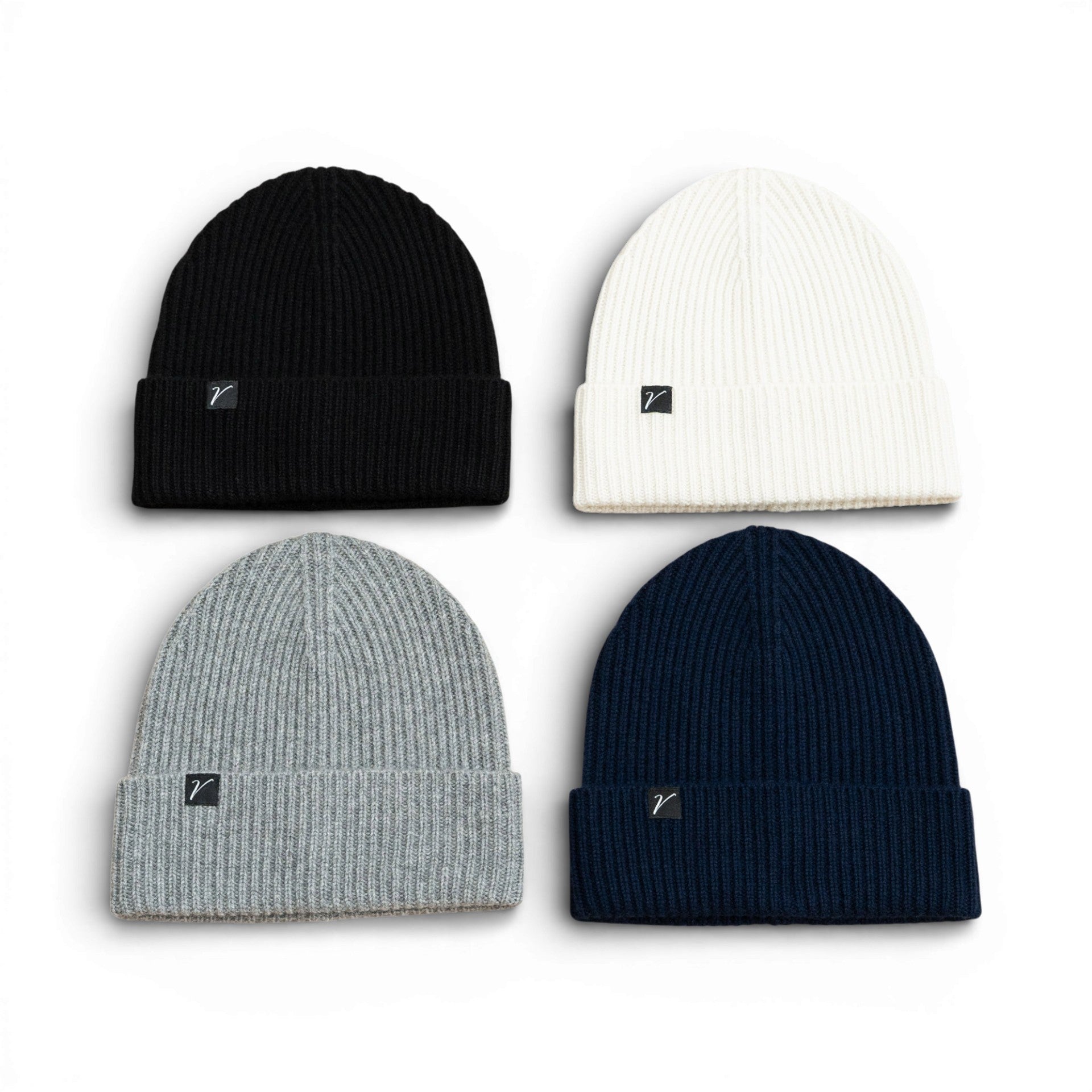 100% Cashmere Beanie Winter Hat Onyx Black