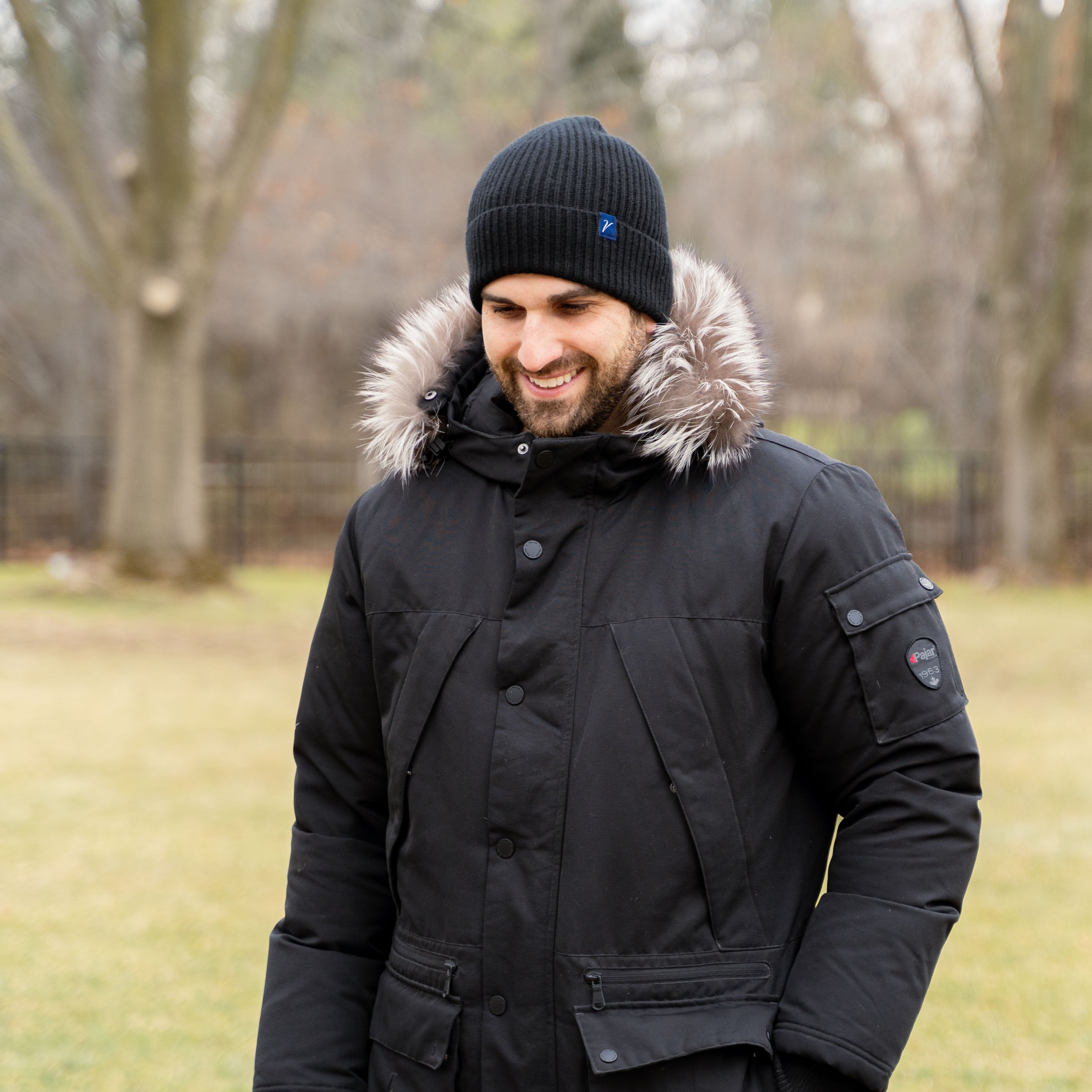 100% Cashmere Beanie Winter Hat Onyx Black