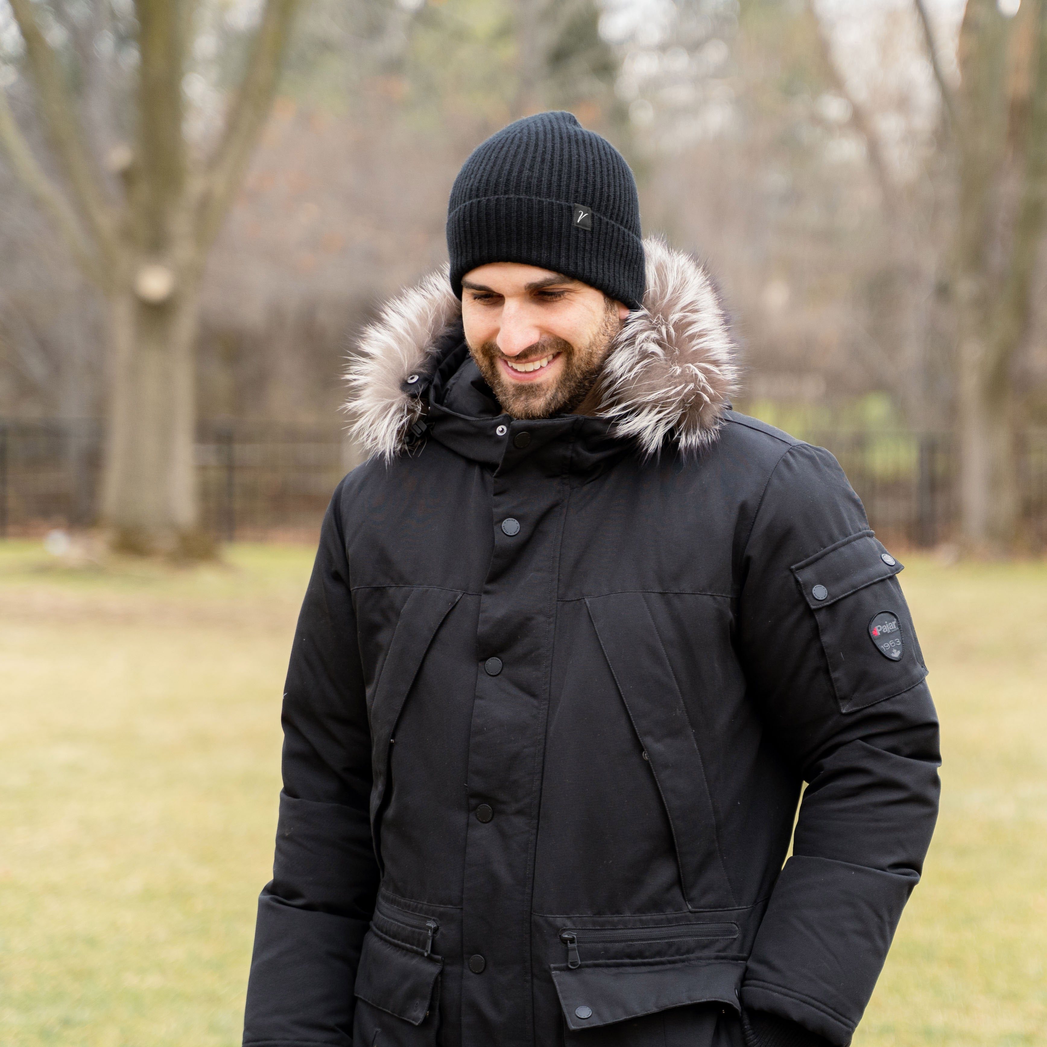 100% Cashmere Beanie Winter Hat Onyx Black