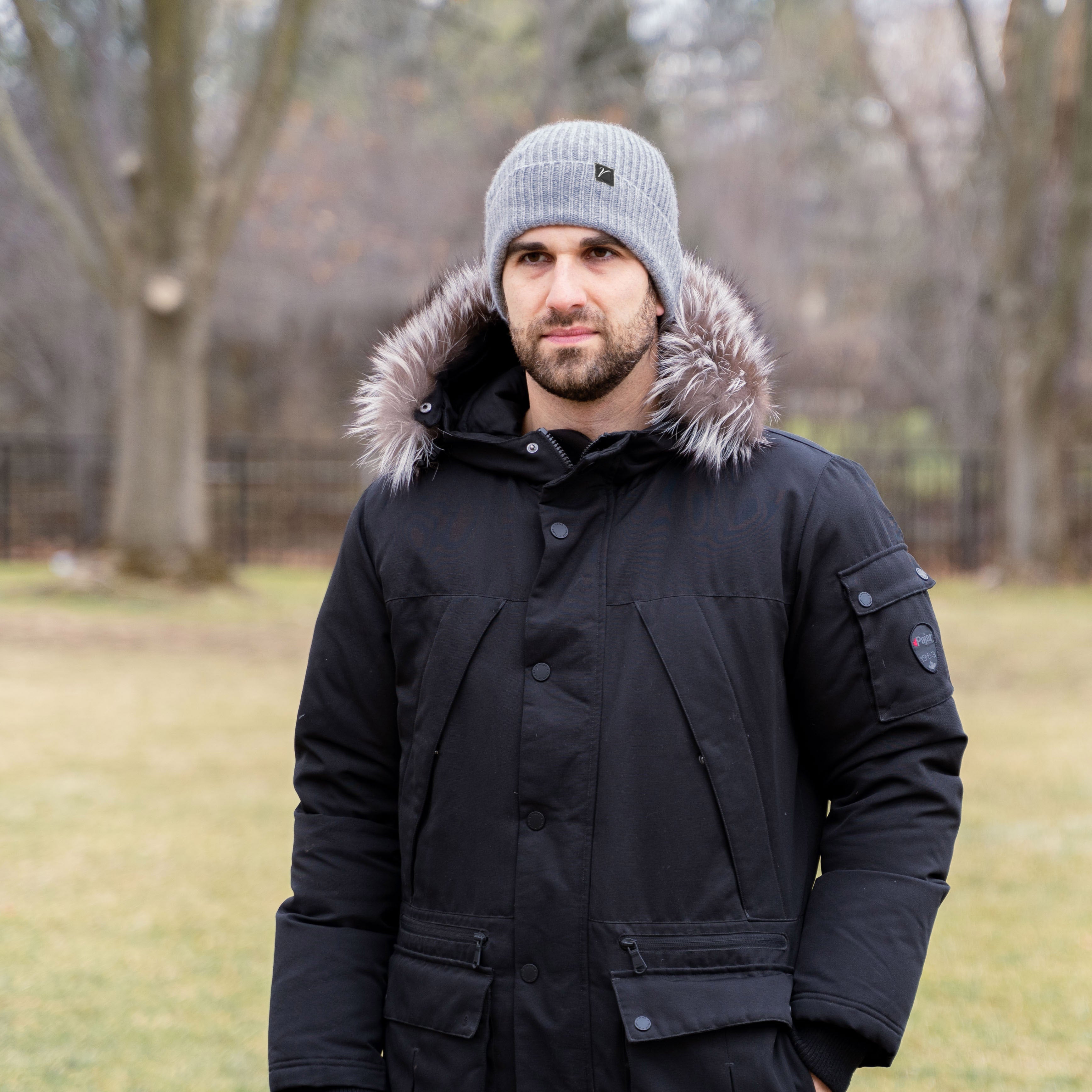 100% Cashmere Beanie Winter Hat Granite Gray