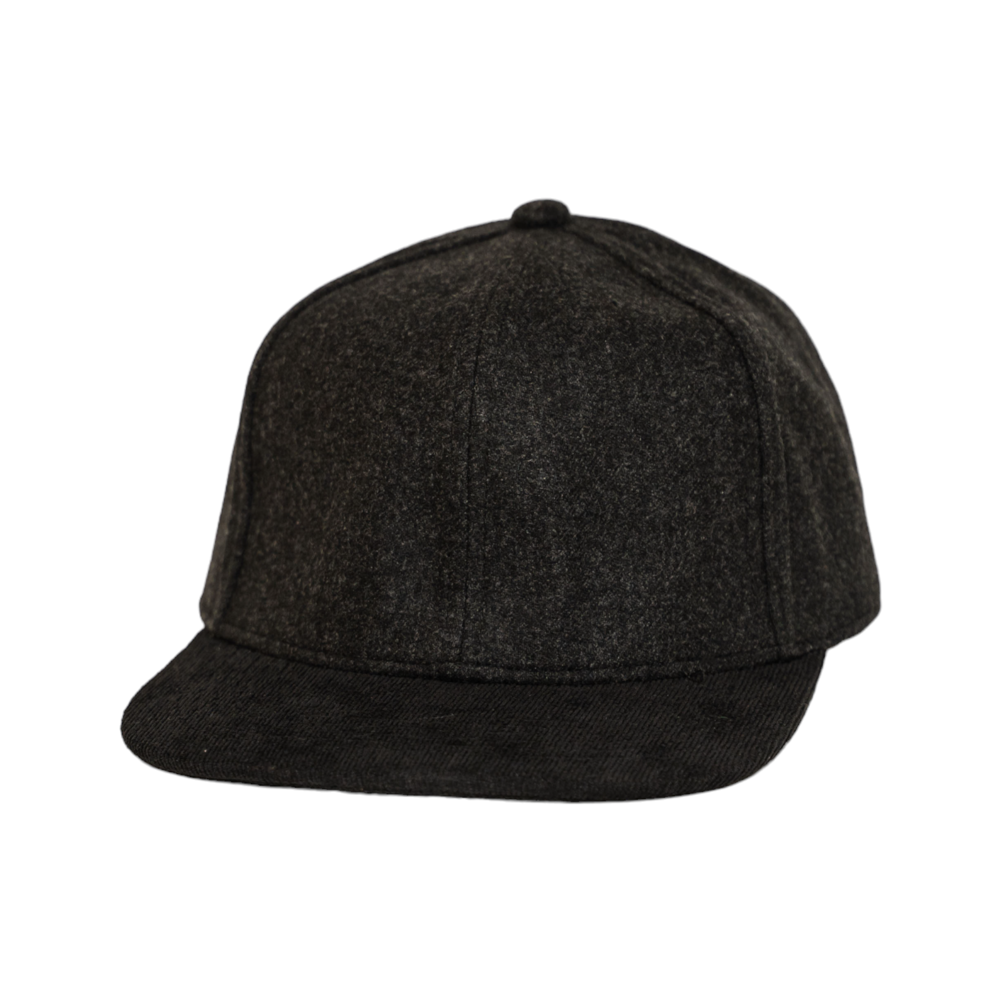 100% Wool Flannel Flat Brim Baseball Hat Charcoal Gray