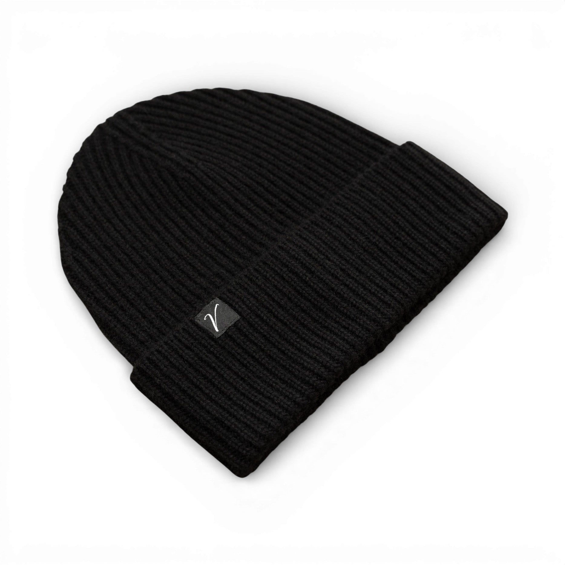 100% Cashmere Beanie Winter Hat Onyx Black