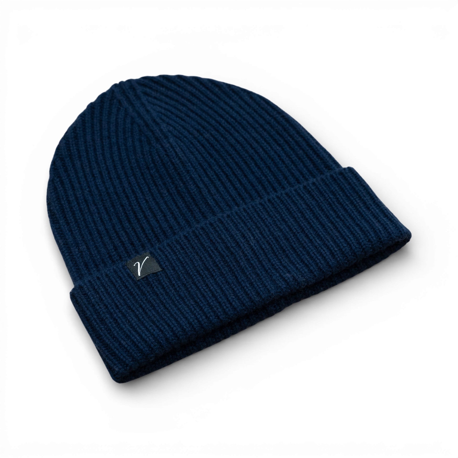 100% Cashmere Beanie Winter Hat Navy Blue