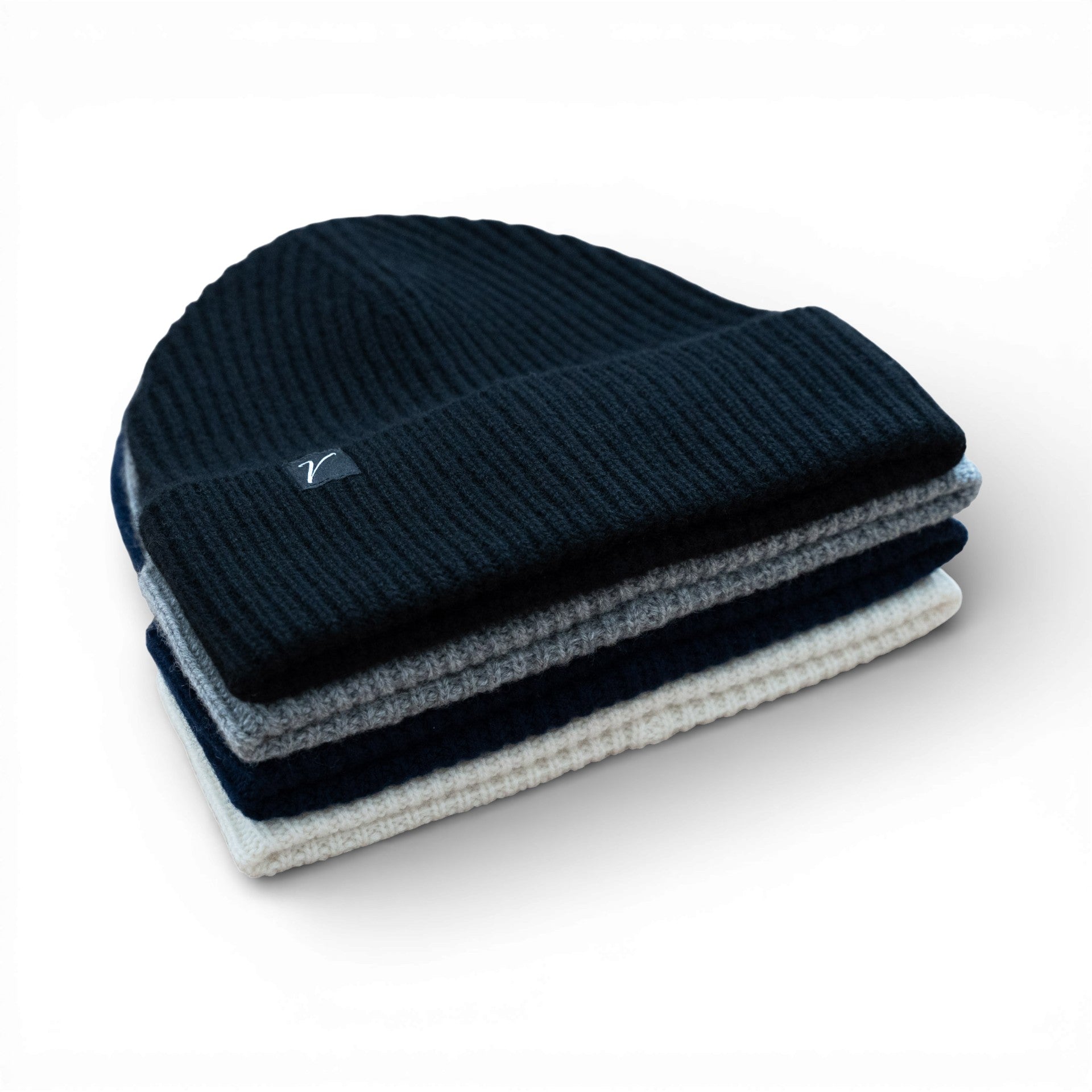 100% Cashmere Beanie Winter Hat Navy Blue