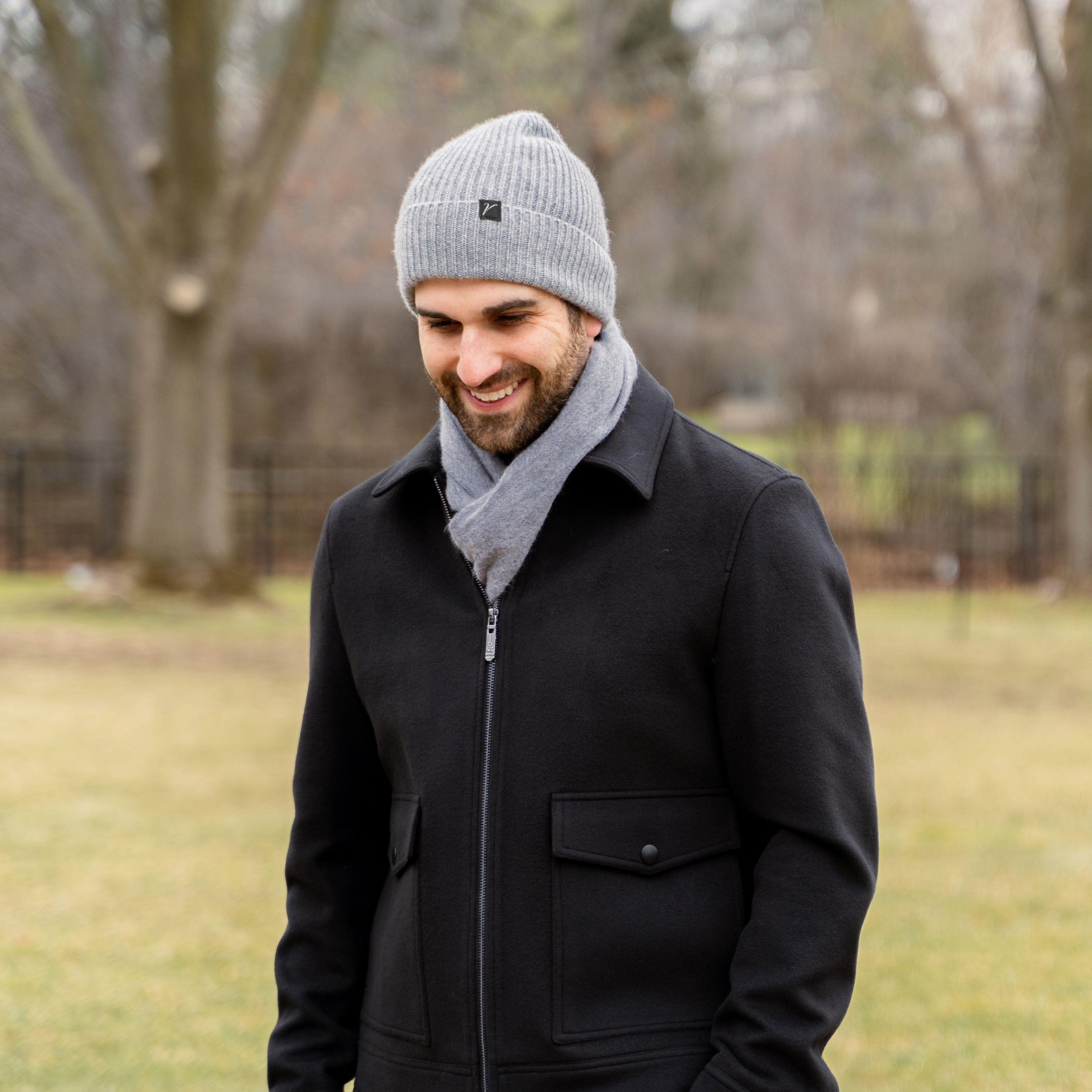 100% Cashmere Beanie Winter Hat Granite Gray