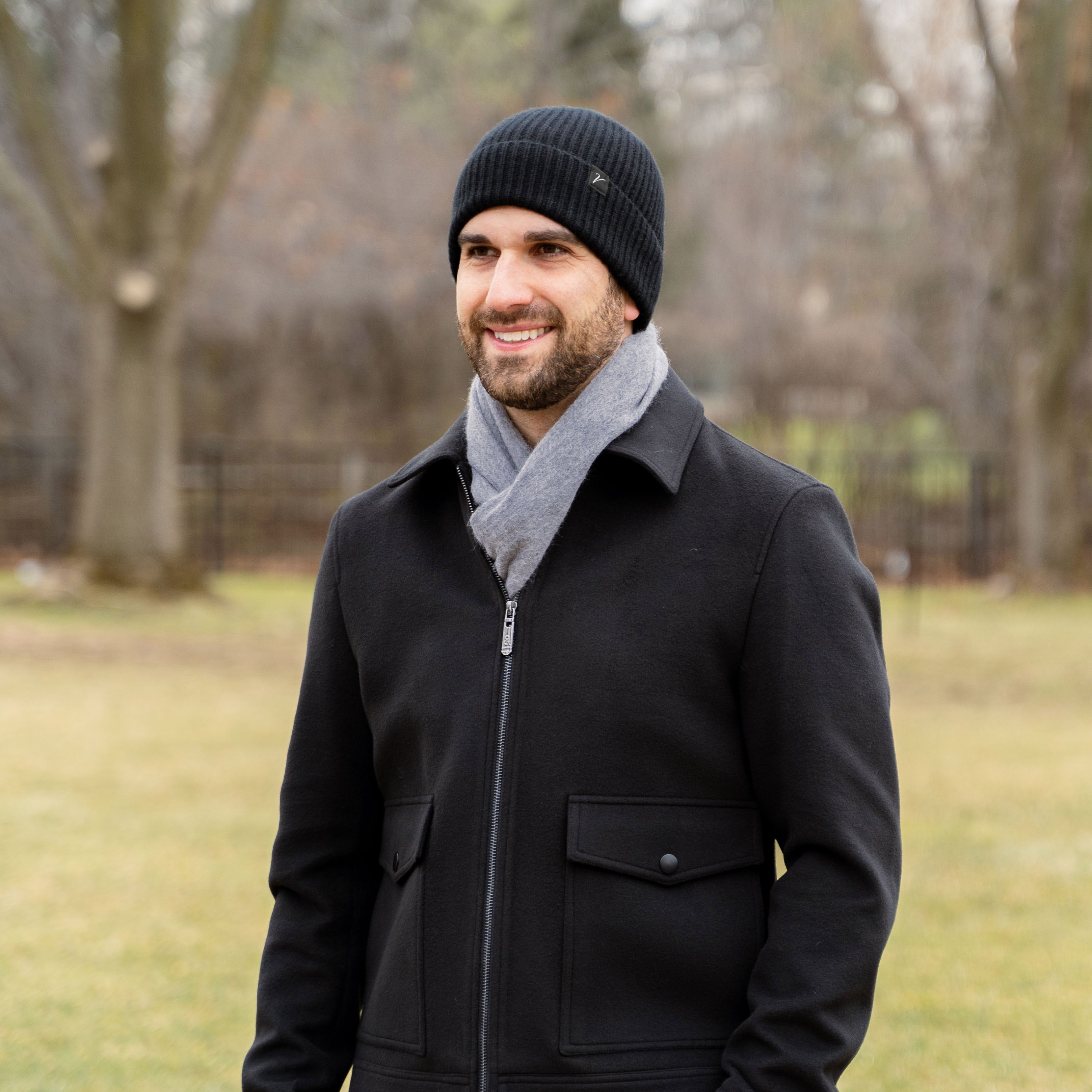 100% Cashmere Beanie Winter Hat Onyx Black