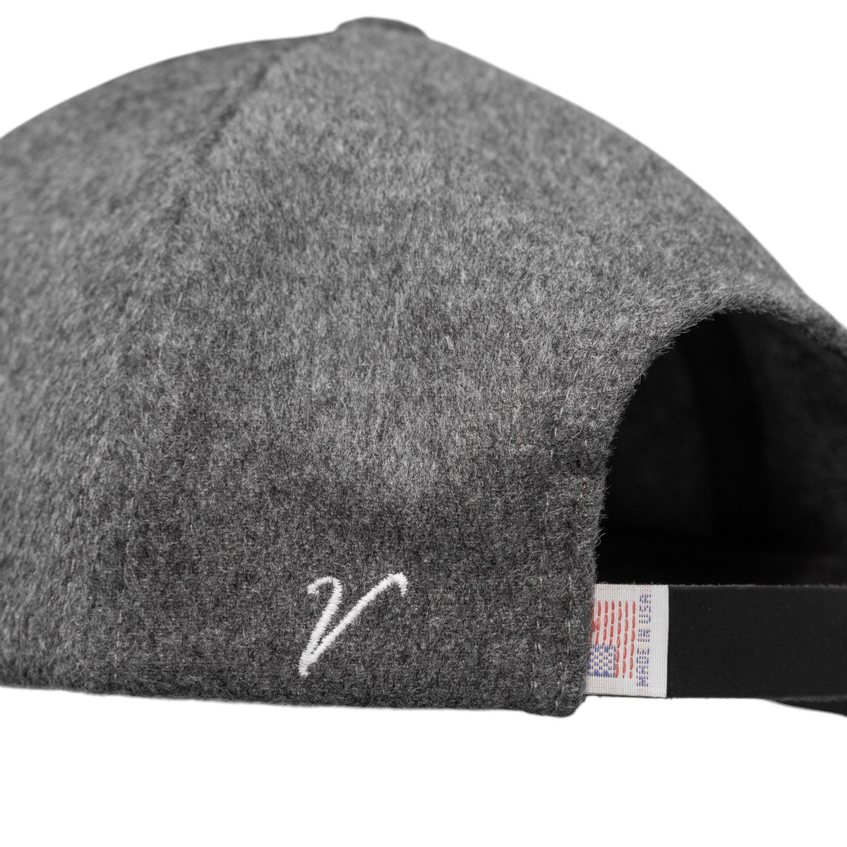 Vandre Made in USA gray wool cap with a single embroidered V on the back