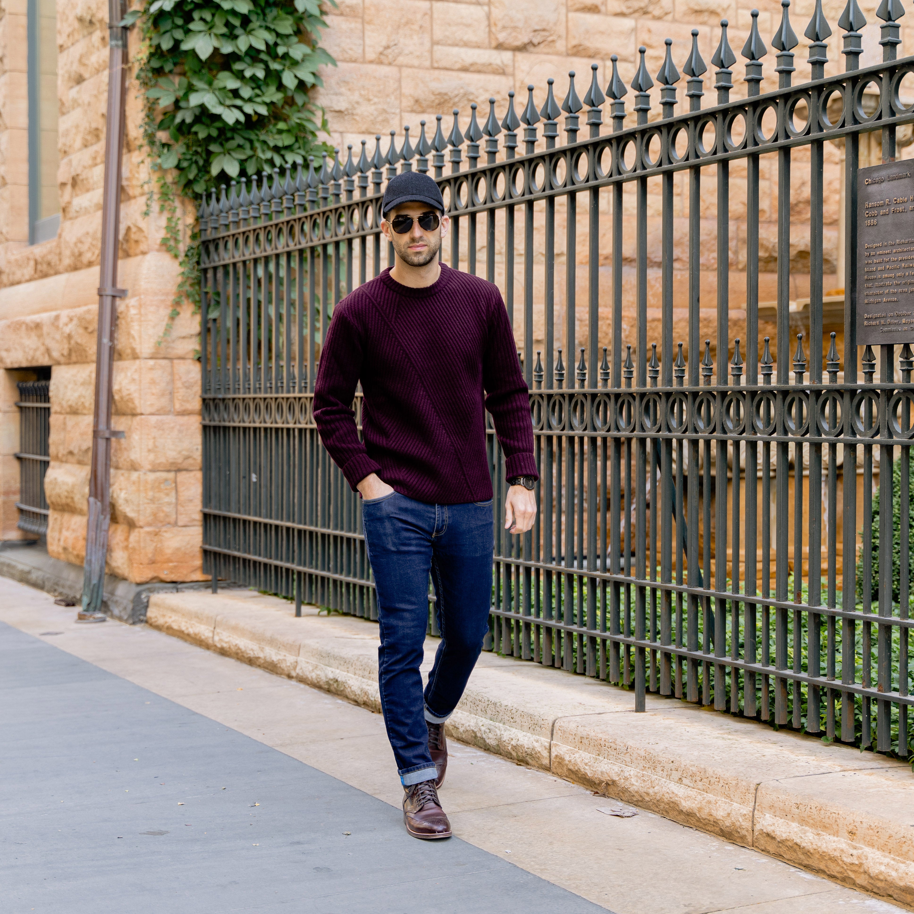 Vandre Wool Flannel Baseball Hat Burgundy Sweater