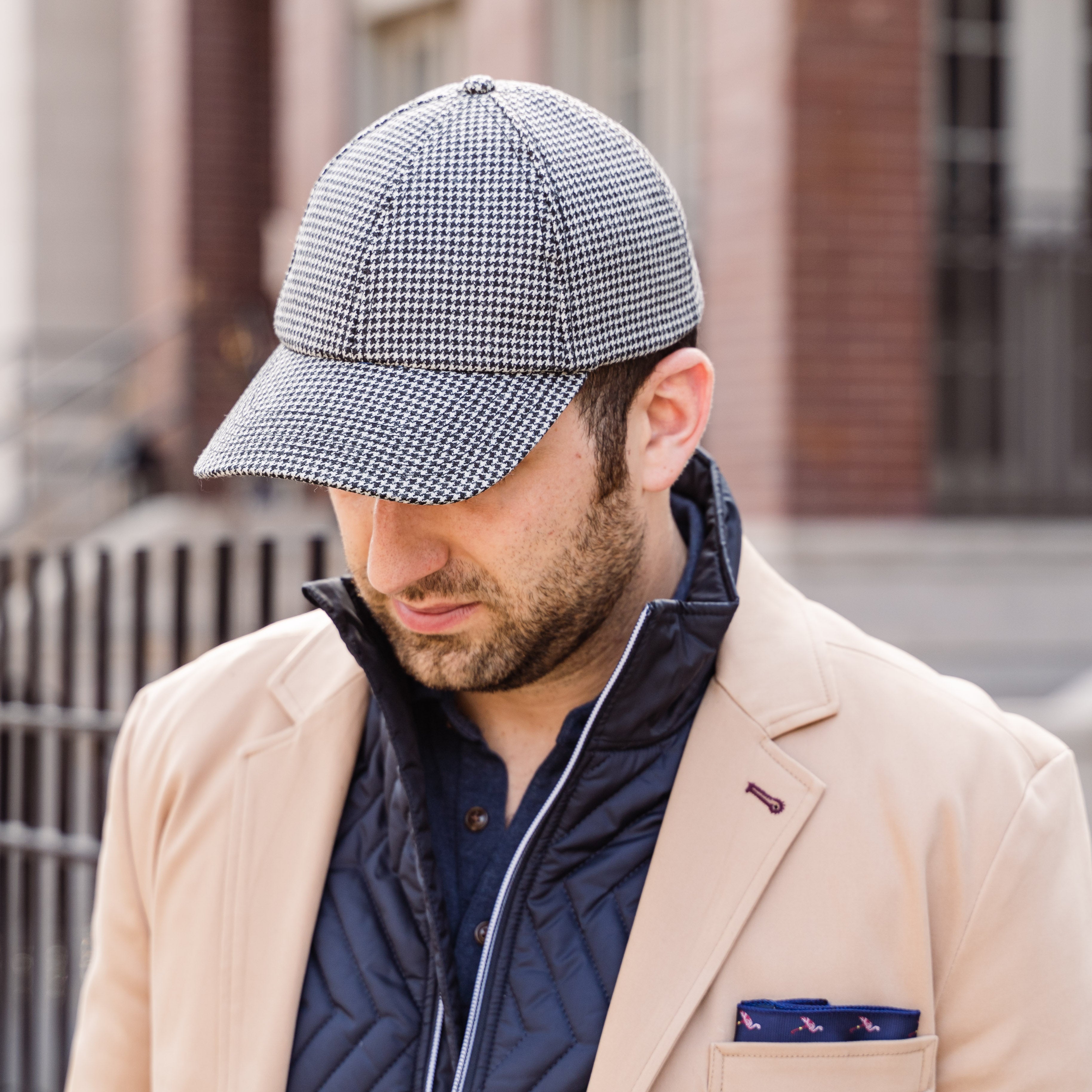 Vandre 100% Wool Houndstooth hat styled casually